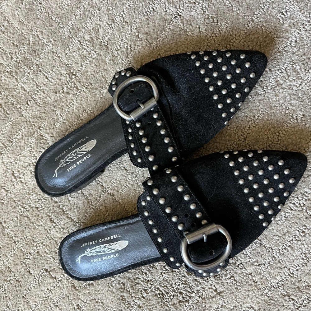 Jeffrey Campbell Black Studded Pointed Mule Slides